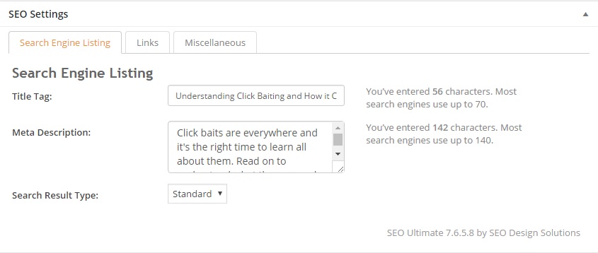 SEO Settings - Search Engine Listing