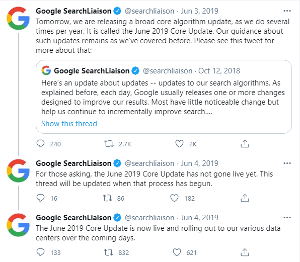 june 2019 google algorithm update announcement