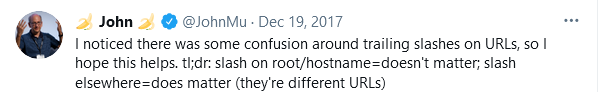 JohnMu Tweet Trailing Slash