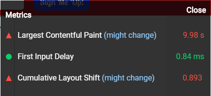 web vitals chrome extension screenshot